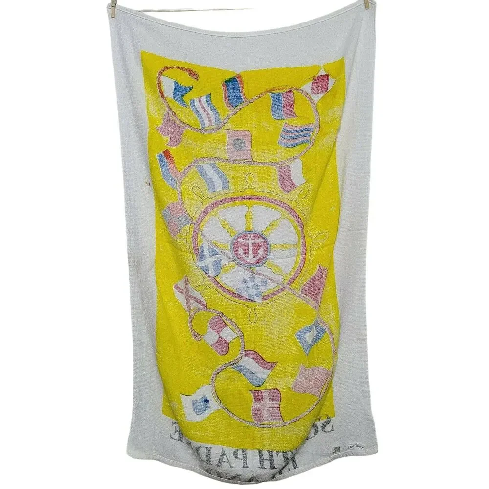 Vintage South Padre Island Beach Towels Lot Sailing Nautical Colorful Cotton